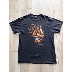 Vintage Fashion Victim Horse Graphic T-Shirt Mens L Black Running Horses USA
